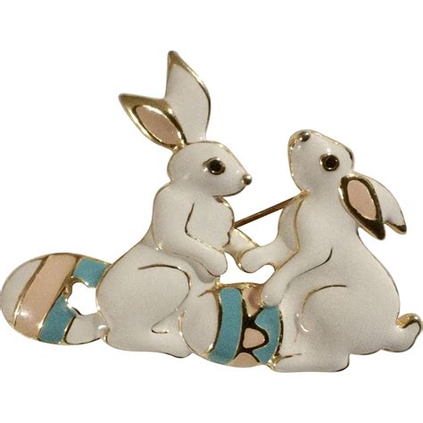 Beautiful Enamel Easter Bunny Rabbits With Eggs Pin Easter Bunny