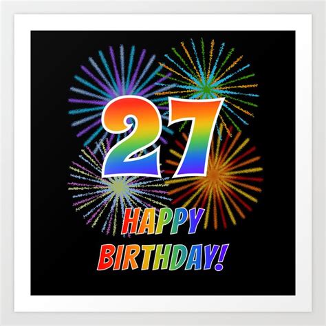 27th Birthday 27 And Happy Birthday W Rainbow Spectrum Colors Fun