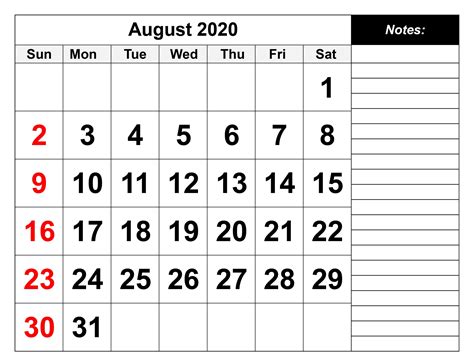 Free Printable August 2020 Calendar Free Printable Calendar Templates