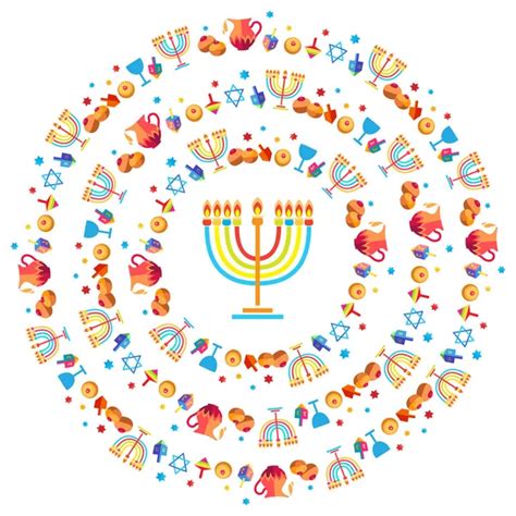 Hanukkah Traditional Symbols Set Menorah Dreidel Donut Davids Star