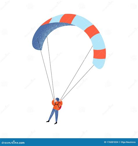 Skydiver In Blue Helmet Falling Down With The Parachute Backpack
