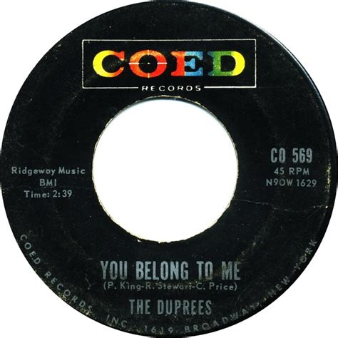 The Duprees You Belong To Me Dupree 60s Music Coed