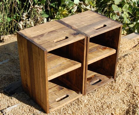 Wooden Crates Nightstand Pair Of Side Tables Reclaim Wood