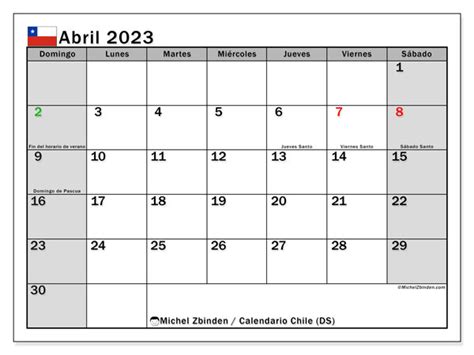 Calendario Abril De 2023 Para Imprimir “503ds” Michel Zbinden Cl
