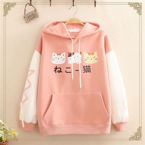 Kawaii Fairyland Cat Print Color Block Sleeve Hoodie Yesstyle