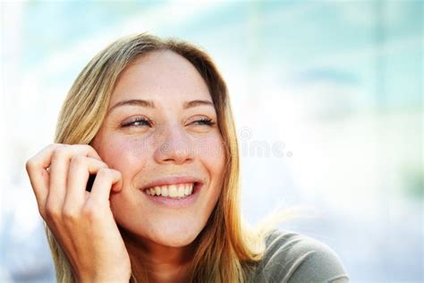beautiful blond woman smiling stock image image of blue joyful 65021305