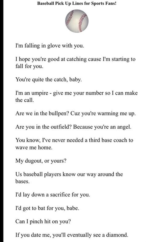 Pick Up Lines To Use On Baseball Players Petesplacepeter Blog