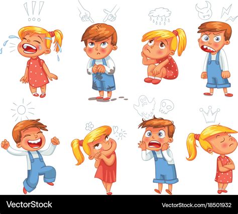 Basic Emotions Funny Cartoon Character Royalty Free Vector
