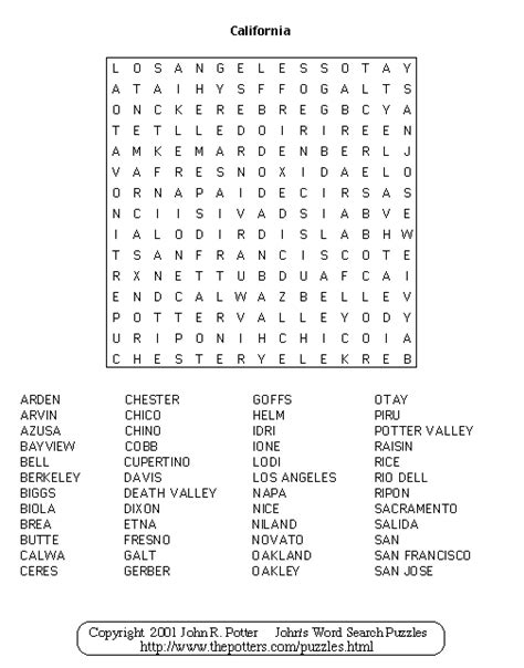 Johns Word Search Puzzles California