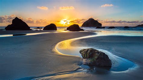 Golden Sunset On A Sandy Beach Wallpaper Beach Wallpapers 40334