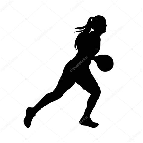 Basketball Player Running Woman With Ball Vector Silhouette — Stock