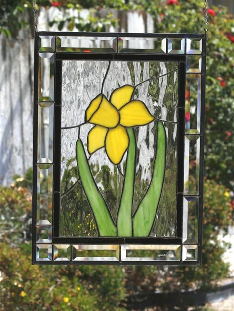 Stained Glass Spring Daffodil Large Contemporary Stain Etsy Stained