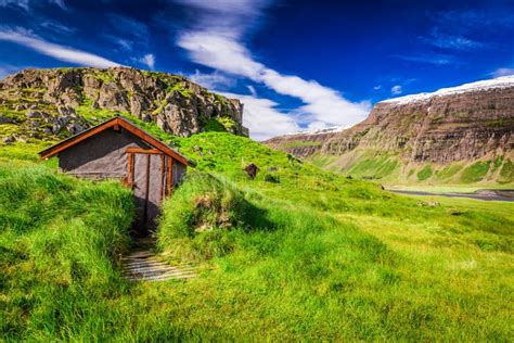 Little Hut In The Mountains Iceland Stock Photo Image Of Landscape