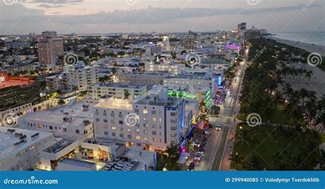 Drone View Of Ocean Drive At Night Miami Night Miami Aerial View Stock Video Video Of Walking