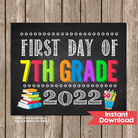 First Day Of 7th Grade Sign Instant Download First Day Of Etsy