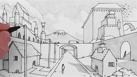 How To Draw A Background Draw 1 Point Perspective Youtube