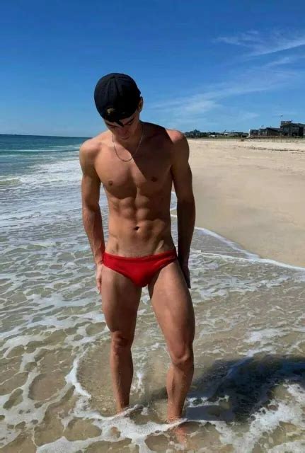Shirtless Male Muscular Beach Jock Red Speedo Hunk Beefcake Guy Photo X G Picclick