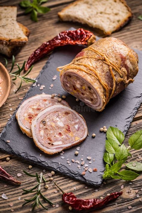 Stuffed Meat Roll Stock Photo Image Of Wooden Minced 63914408