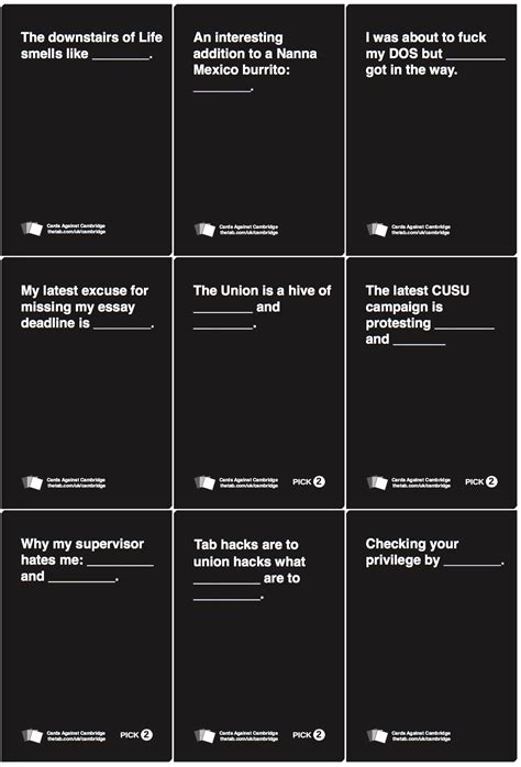 Choose from contactless same day delivery say hello to the cards against humanity college pack! Cards Against Cambridge - University of Cambridge