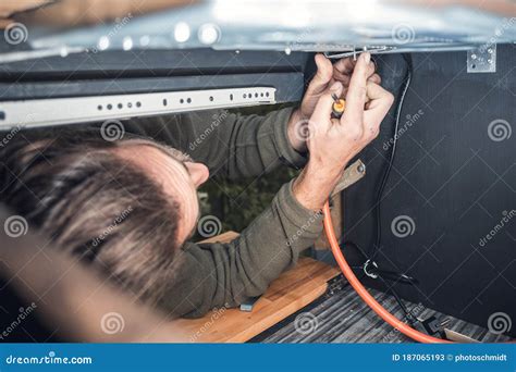 Man Installing A Gas Stove Stock Image Image Of Mobile 187065193