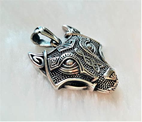 Sterling Silver 925 Fenrir Wolf Pendant Celtic Amulet Viking Jewelry