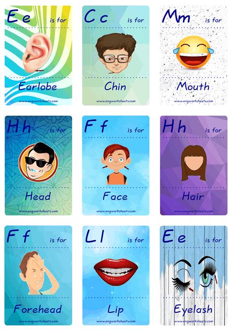 Face Parts Esl Printable English Flash Cards Worksheets