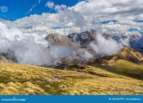 Panoramic Mountain View With Dramatic Cloudy Sky Stock Image Image Of