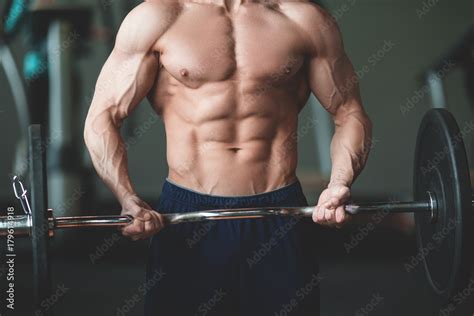 Fitness Concept Muscular And Sexy Torso Of Babe Man Having Perfect Six Pack Abs Bicep And