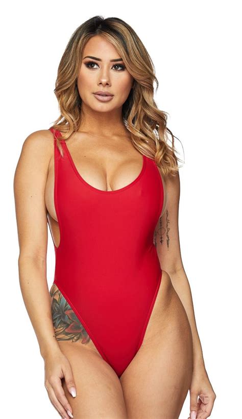 open side high cut one piece swimsuit red