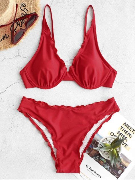 Lettuce Trim Underwire Bikini Swimsuit Red In 2020 Swimsuit For Body Type Flattering