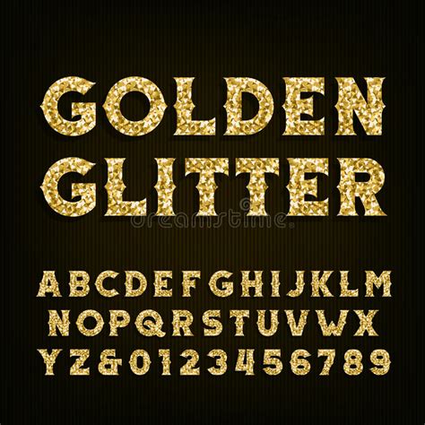 Golden Glitter Alphabet Font Bold Letters And Numbers Stock Vector