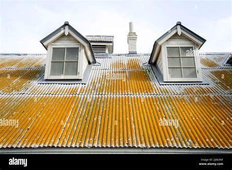 Old Corrugated Metal Roof With Rust And Dried Moss Stock Photo Alamy