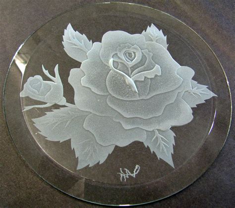 Sandblast Carving Of A Rose Glass Etching Painted Glass Vases Glass Artwork