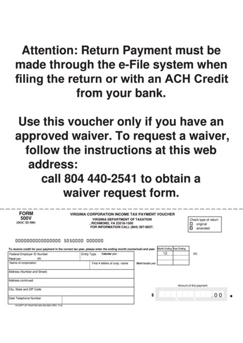 Fillable Form 500v Virginia Corporation Income Tax Payment Voucher