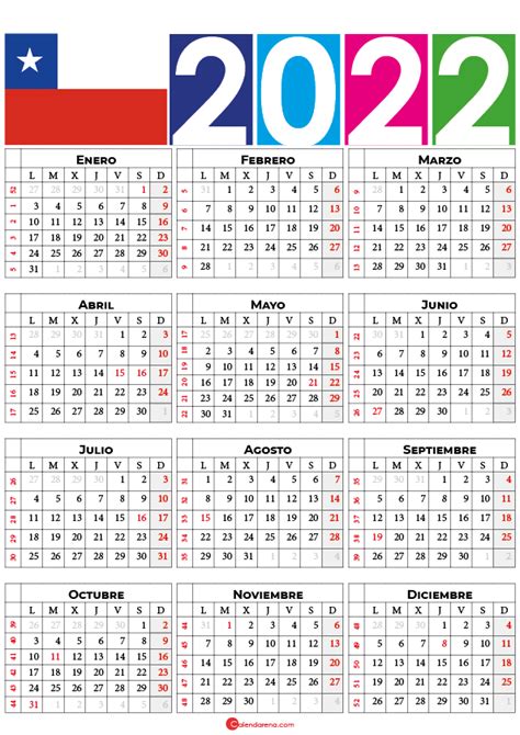 Calendario 2022 Chile Con Días Festivos Para Imprimir