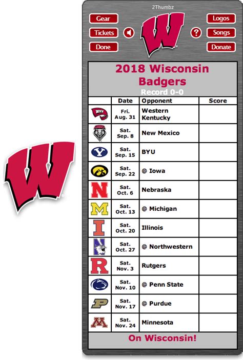 Wisconsin badgers football tickets are on sale now at stubhub. Get your 2018 Wisconsin Badgers Football Schedule App for ...