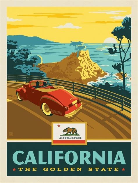 California • The Golden State Retro Travel Poster Vintage California