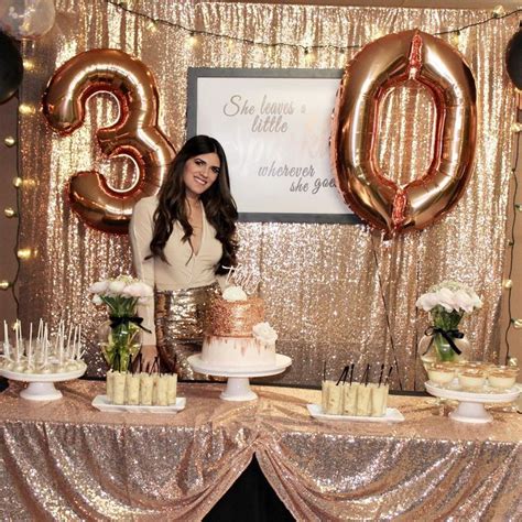 30th Birthday Rose Gold Backdrop Rose Gold Cake Table Classy Sequin
