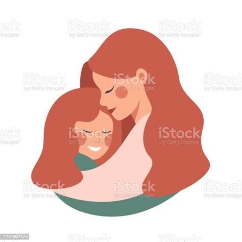 Ilustración De Linda Madre Joven Abrazando A Su Hija Con Amor Y Más