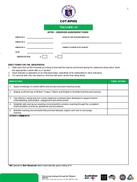 Consolidated Cot Rpms Rating Sheet For T I Iii For Sy 2021 2022 In The