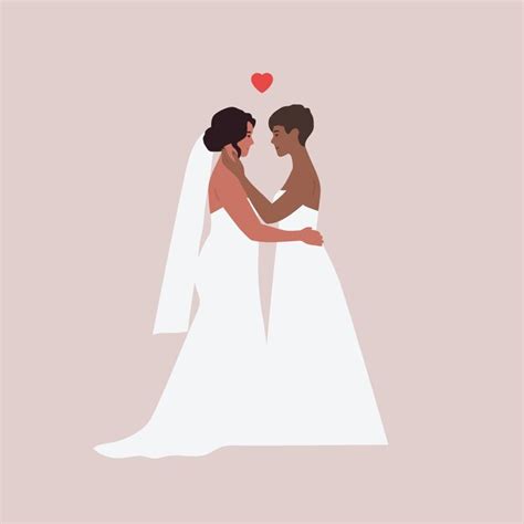 Premium Vector Two Brides Lesbian Wedding Gay Marriage Homosexual Women Hug Each Other Vector
