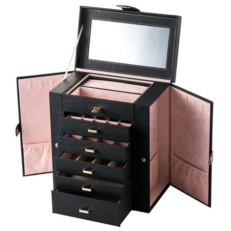 Anself Jewelry Box Organizer Functional Huge Lockable Leather