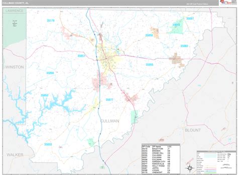 35055, 35057, 35058, 35077, 35179. Cullman County, AL Wall Map Premium Style by MarketMAPS