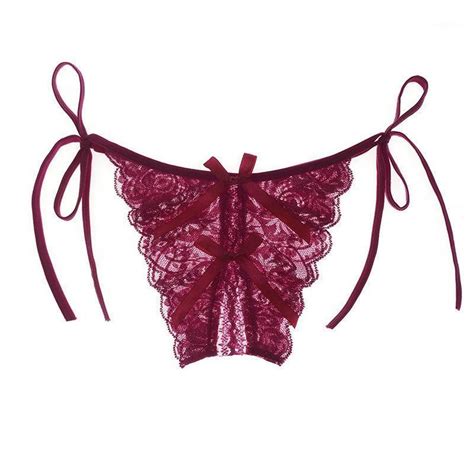 Open Crotch Sexy Panties Erotic Underwear Women Sexy Lingerie Lace Floral Bow Perspective