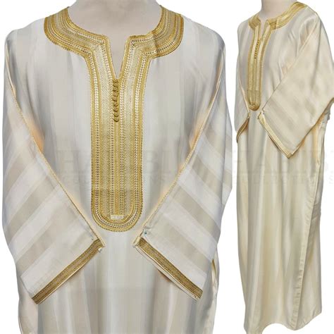 Mens Moroccan 3 Quarter Sleeve Gold Beige Thobe Habibi Collections