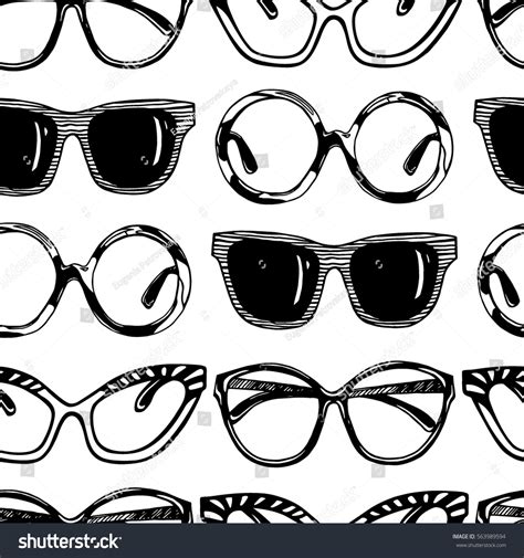 Vector Seamless Pattern Hand Drawn Sunglasses Stock Vector 563989594