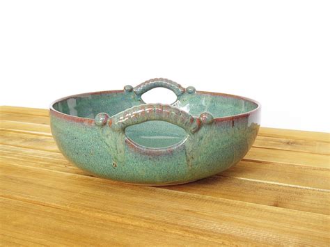 Sea Mist Stoneware Pottery Ceramic Serving Bowl Two Handles Etsy