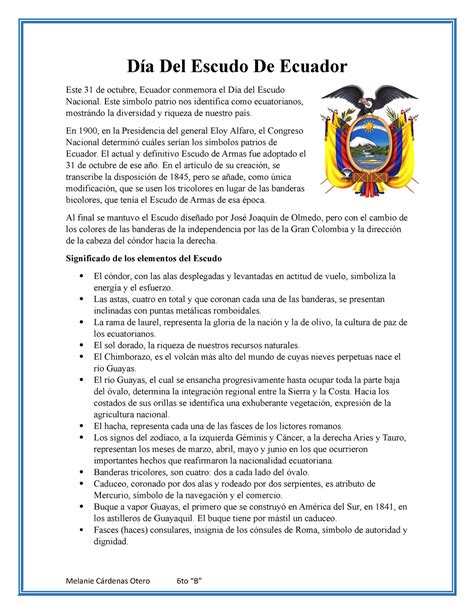 31 De Octubre Día Del Escudo Nacional Del Ecuador Día Del Escudo De