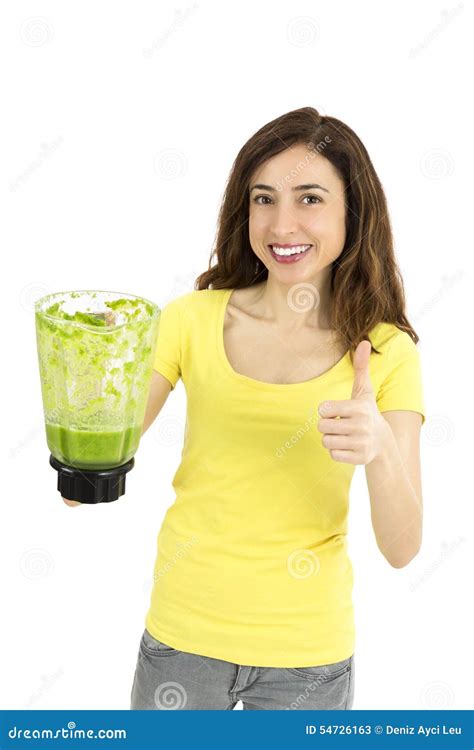 Green Smoothie Woman Giving Thumbs Up Stock Image Image Of Green Lifestyle 54726163