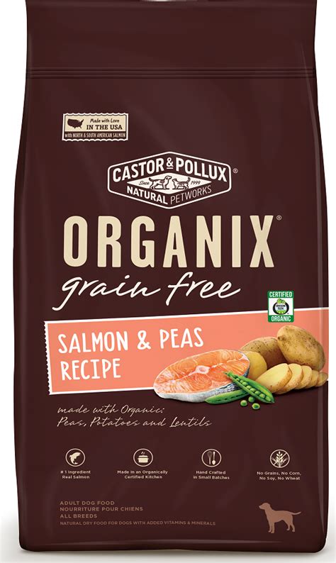 The castor and pollux organix grain free product line includes the 4 dry dog foods listed below. Castor and Pollux Organix Grain Free Adult Salmon and Peas ...